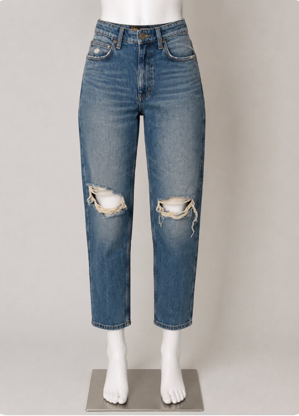 NWT Lee Vintage Medium Blue Wash High Rise Relaxed Stovepipe Distressed Jeans 28